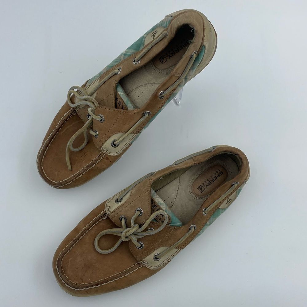 Sperry Top-Sider Women Leather Textile 2-Eye Flat Boat Shoes - Picture 2 of 6